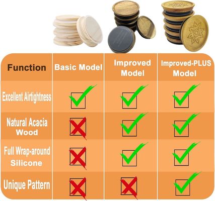 Υψηλό βροσιλικωμένο γυαλί 6Pcs δοχεία βάζο με ξύλινο απλό χρώμα κάλυμμα και κάλυμμα μπαμπού