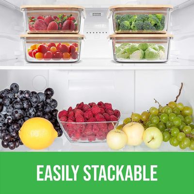 Εύκολο 4 συσκευασία γυάλινα δοχεία αποθήκευσης τροφίμων με κάλυμμα από μπαμπού εύκολο ανοιχτό σχέδιο