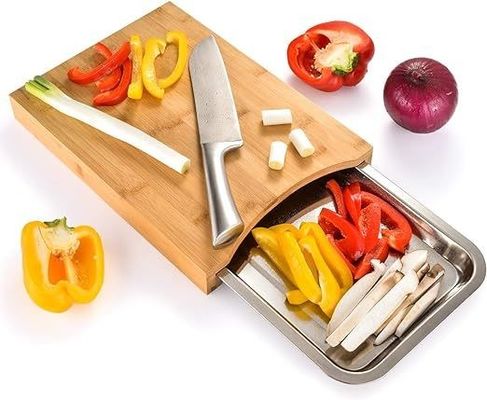 Στυλιστική πλακέτα κοπής μπαμπού με δίσκους και συρτάρι 13.4 x 9.4 x 1.6 ίντσες