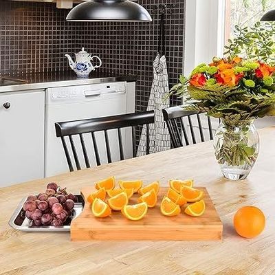 Στυλιστική πλακέτα κοπής μπαμπού με δίσκους και συρτάρι 13.4 x 9.4 x 1.6 ίντσες