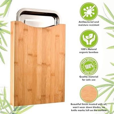 Στυλιστική πλακέτα κοπής μπαμπού με δίσκους και συρτάρι 13.4 x 9.4 x 1.6 ίντσες