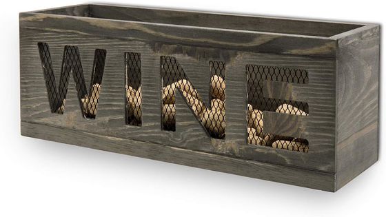 Διατηρήστε το διαστημικό τοίχο τοποθετημένο βίντεζ γκρίζο χρωματισμένο ξύλο ανοιχτό πάνω κάλυμμα φελλού ξύλινο κουτί με μεταλλικό σύρμα πλέγμα