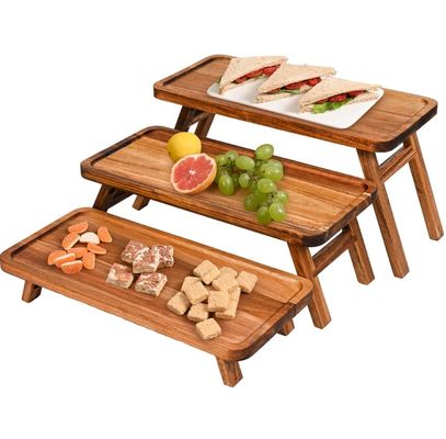 Τρίτης βαθμίδας ξύλινος πύργος Cupcake Display Stand Ακασία ξύλο αναδιπλούμενο δίσκο για το μέρος