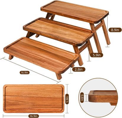 Τρίτης βαθμίδας ξύλινος πύργος Cupcake Display Stand Ακασία ξύλο αναδιπλούμενο δίσκο για το μέρος