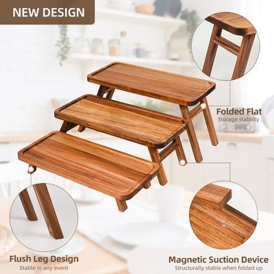 Τρίτης βαθμίδας ξύλινος πύργος Cupcake Display Stand Ακασία ξύλο αναδιπλούμενο δίσκο για το μέρος