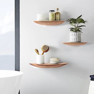 Προσαρμοσμένο μέγεθος χρώμα ημικύκλωμα σε σχήμα σύνολο από 3 14inch Ακασία ξύλο πλωτά ράφια