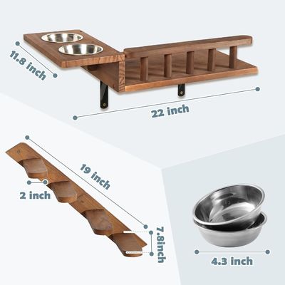 Αποχαιρετήστε τα ακατάστατα πατώματα τοίχο τοποθετημένο ράφι διατροφής γάτας με σκάλα και 2 μπολ