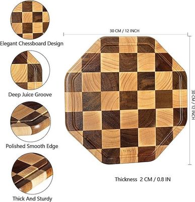 Προσαρμοσμένο 12X12X0.8 ίντσες Ακασία ξύλινη κοπή οκτάγωνο επιφάνεια σερβίρισμα με Juice Groove