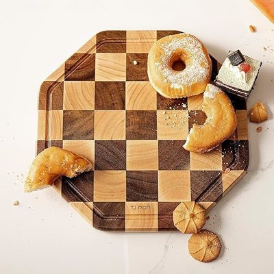 Προσαρμοσμένο 12X12X0.8 ίντσες Ακασία ξύλινη κοπή οκτάγωνο επιφάνεια σερβίρισμα με Juice Groove