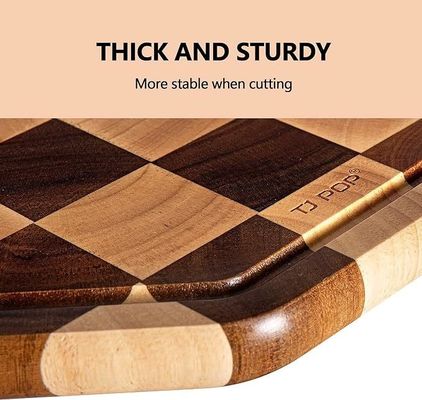 Προσαρμοσμένο 12X12X0.8 ίντσες Ακασία ξύλινη κοπή οκτάγωνο επιφάνεια σερβίρισμα με Juice Groove