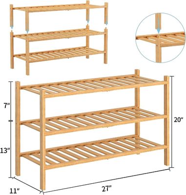 Πολυλειτουργικό 3-επίπεδο ράφι παπουτσιών από μπαμπού για προσαρμοσμένη αποθήκευση