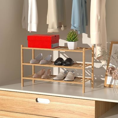 Πολυλειτουργικό 3-επίπεδο ράφι παπουτσιών από μπαμπού για προσαρμοσμένη αποθήκευση