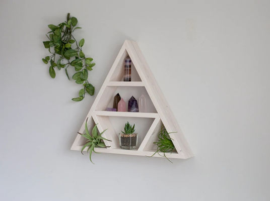 Μινιμαλιστικό σχεδιασμό ξύλινο τρίγωνο τοίχωμα ράφι Κρυστάλλινα ράφια για οικιακή αποθήκευση