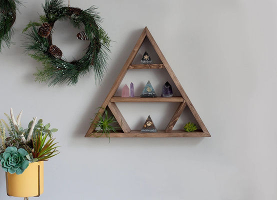 Μινιμαλιστικό σχεδιασμό ξύλινο τρίγωνο τοίχωμα ράφι Κρυστάλλινα ράφια για οικιακή αποθήκευση