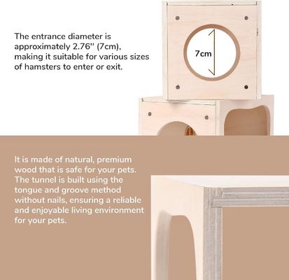 Πνεύσιμο ξύλινο σπίτι μικρών ζώων Προσαρμόσιμο θάλαμο για κρυψώνα και εξερεύνηση