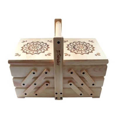 3 επίπεδα αναδιπλούμενο κιβώτιο αποθήκευσης ραπτικής με λαβή 38x23,5x30cm καμένο φινίρισμα