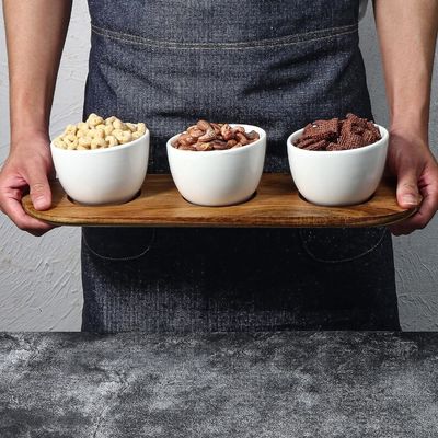 Ακασία ξύλινο δίσκο τσιπ και βύθιση σερβίρισμα σετ με ξύλινο απλό χρώμα ή το χρώμα σας