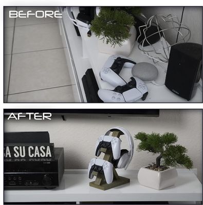 Ελεγκτής παιχνιδιού βίντεο Κεφαλοστάσιο ξύλινο ράφι διακόσμησης σπιτιού με κάλυμμα ακουστικών