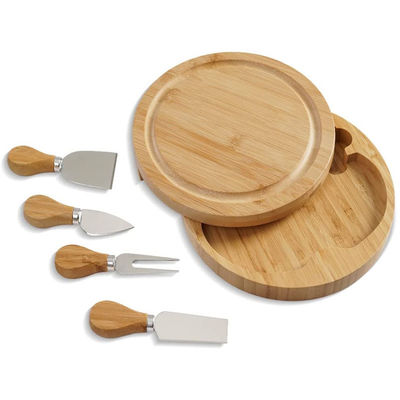 Πίνακα τυριού από μπαμπού με προσαρμοσμένο λογότυπο και 4 μαχαίρια κοπής από ανοξείδωτο χάλυβα