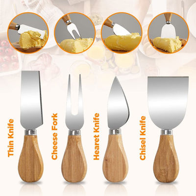 Πίνακα τυριού από μπαμπού με προσαρμοσμένο λογότυπο και 4 μαχαίρια κοπής από ανοξείδωτο χάλυβα