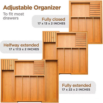 Ασημένιο σκεύος κουζίνας από μπαμπού Κρατητής εργαλείων και δίσκο για μαγείρεμα οργανωτής συρτάρι για επιτραπέζια σκεύη Προσαρμόστε το μέγεθος