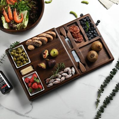 Προσαρμόσιμη πολυλειτουργική πλακέτα κοπής μπαμπού με στερέωμα και αναδιπλούμενο κολάντερ