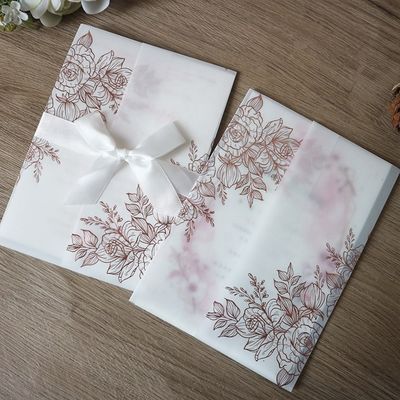 Φυτικές περγαμηνές με Laser Cut, προσκλήσεις γάμου με ροζ μοτίβο και θερμική σφραγίδα