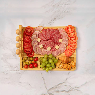 Προσαρμοσμένο μαύρο καρύδι ξύλο χύδης μπαμπού κόψιμο μπλοκ κουζίνα τυρί κοπή σανίδας με εργαλεία