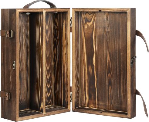 34x20x10cm Προσαρμοσμένο διπλό μπουκάλι κρασί κουτί με κλειδωμένο καπάκι και δερμάτινο λαβή