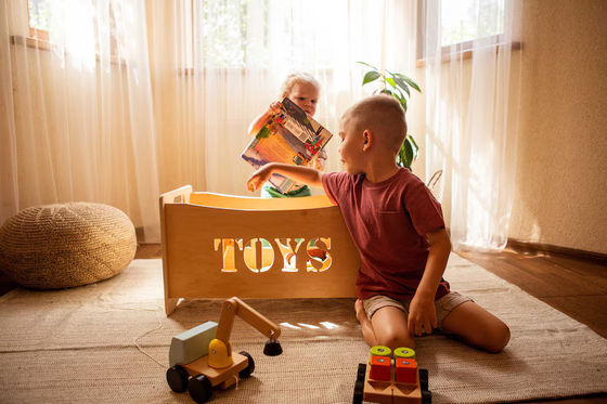 Καμένο ξύλο και γυαλί Παιχνιδάκι Οργανωτής κουτί για Montessori έπιπλα στο παιδικό δωμάτιο