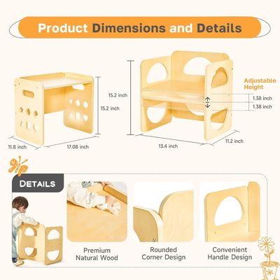 Προσαρμοσμένο ξύλο 1-3 ετών παιδιά ρυθμιζόμενο ύψος καρέκλα βήμα σκαμπό για καθιστικό