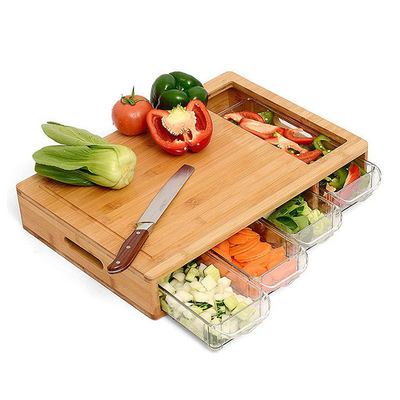 OEM ODM Αποδεκτό Κλασικό ορθογώνιο BAMBOO κοπτική σανίδα με περιέκτες χυμό αυλαία