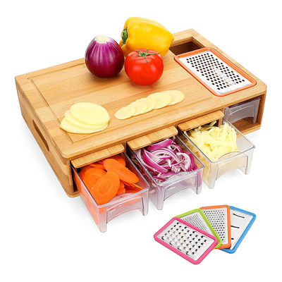 OEM ODM Αποδεκτό Κλασικό ορθογώνιο BAMBOO κοπτική σανίδα με περιέκτες χυμό αυλαία