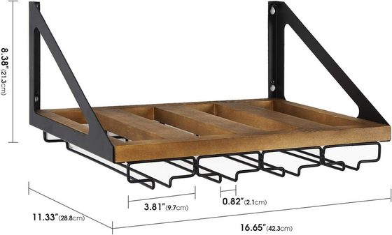 Μη αναδιπλούμενο ράφι Ρουστικό ξύλινο τοίχωμα τοποθέτηση ράφι κρασιού με 4 μεταλλικό σύρμα υαλοθέτησης Custom Design
