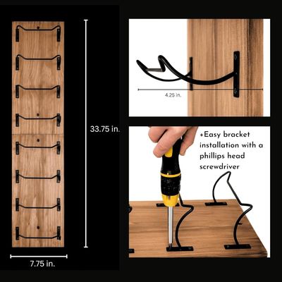 Τείχος τοποθετημένο ξύλινο ράφι κρασιού για τοίχο οθόνη μαύρα στηρίγματα Custom 8 μπουκάλι αποθήκευση