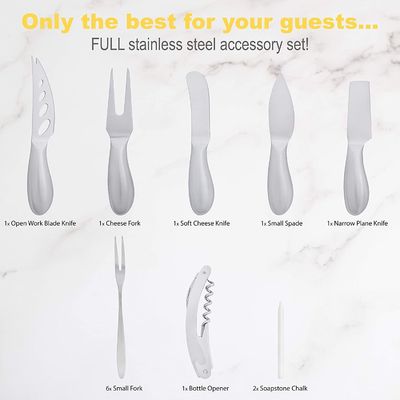 Τυπογραφία σε νήμα μεταξιού 19 τεμάχια Ακασία ξύλινη σχιστόλιθο τυρί επιφάνεια και μαχαίρι σετ για κρέας κρασί τυρί