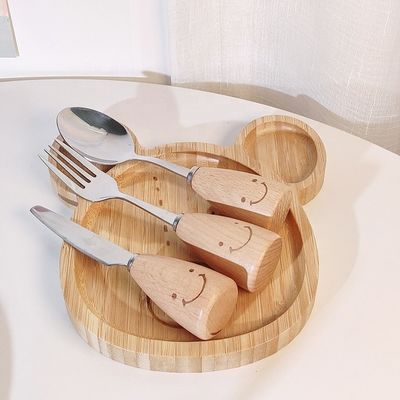 Απλό στυλ Προσαρμοσμένο λογότυπο Μπαμπού Πλάκες μωρών με πιρούνια και κουτάλια