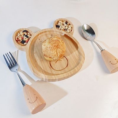 Απλό στυλ Προσαρμοσμένο λογότυπο Μπαμπού Πλάκες μωρών με πιρούνια και κουτάλια