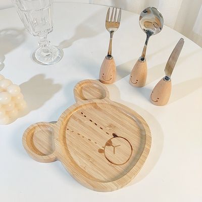 Απλό στυλ Προσαρμοσμένο λογότυπο Μπαμπού Πλάκες μωρών με πιρούνια και κουτάλια