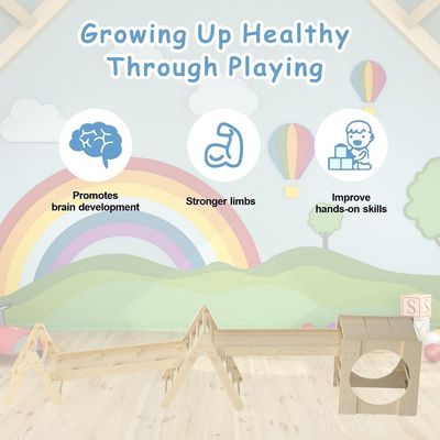 5 σε 1 Τριγωνικά παιχνίδια αναρρίχησης ξύλινα παιδικά γυμναστήριο αναρρίχησης με ράμπα και διαδρόμιο