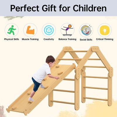 Εμπορική 2 σε 1 Τριγωνική αναρριχητή με ράμπα ξύλο αναδιπλώσιμο εσωτερικό Montessori αναρριχητικά παιχνίδια