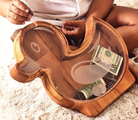 202407 Δωρεά Πάσχα Πυραυλικός Τράπεζα Νομισμάτων για Παιδιά χειροποίητο ξύλινο λουλούδι της Νταϊζί Φυτό Piggy Τράπεζα