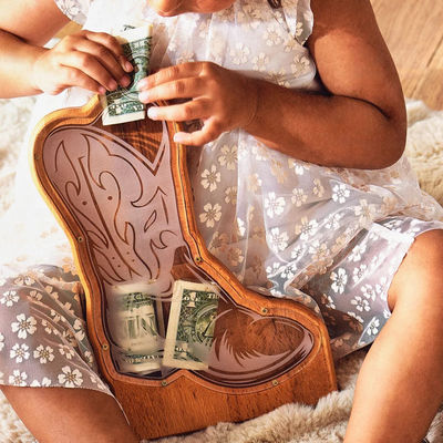 202407 Δωρεά Πάσχα Πυραυλικός Τράπεζα Νομισμάτων για Παιδιά χειροποίητο ξύλινο λουλούδι της Νταϊζί Φυτό Piggy Τράπεζα