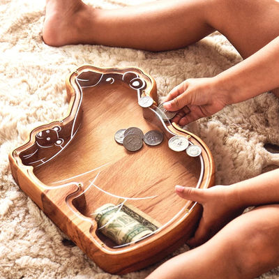 202407 Δωρεά Πάσχα Πυραυλικός Τράπεζα Νομισμάτων για Παιδιά χειροποίητο ξύλινο λουλούδι της Νταϊζί Φυτό Piggy Τράπεζα