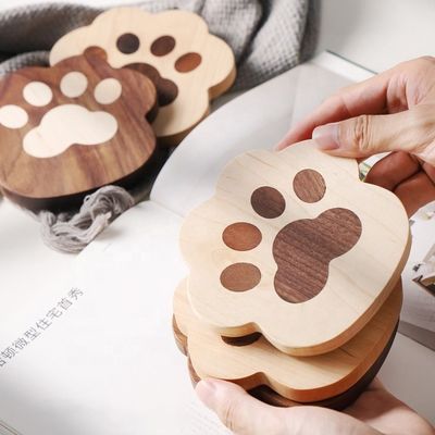 Φωστική γάτα Claw σχήμα Walnut Cup Mat Coasters 11.5x12.5x1.2cm για προσαρμοσμένο λογότυπο