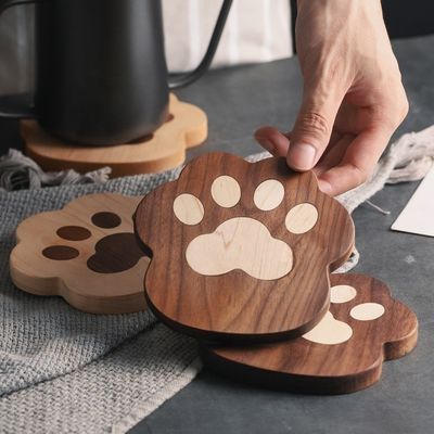 Φωστική γάτα Claw σχήμα Walnut Cup Mat Coasters 11.5x12.5x1.2cm για προσαρμοσμένο λογότυπο
