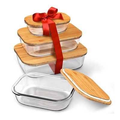 Πιστοποιητικό FSC Περιβαλλοντικά φιλικά γυάλινα δοχεία αποθήκευσης τροφίμων με βιώσιμα καπάκια από μπαμπού