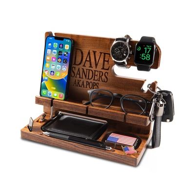 Τυπωμένο ξύλινο σταθμό αγκυροβόλησης για πορτοφόλι τηλεφώνου ανδρών και κλειδί ιδανικός οργανωτής