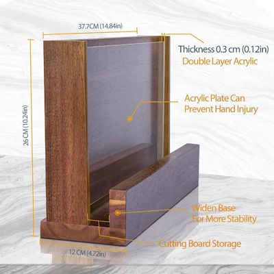 Διπλό πλευρικό μαγνητικό ξύλινο ράφι μαχαιριού με ακρυλική ασπίδα προστασίας και προσαρμοσμένο λογότυπο