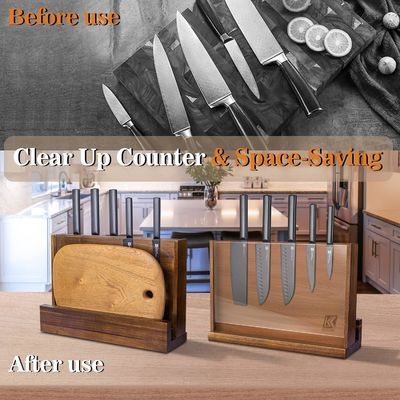 Διπλό πλευρικό μαγνητικό ξύλινο ράφι μαχαιριού με ακρυλική ασπίδα προστασίας και προσαρμοσμένο λογότυπο